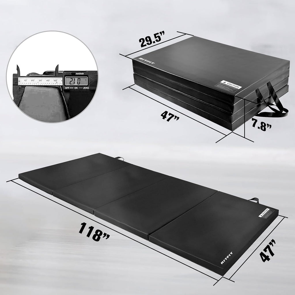 RitFit Upgraded Folding Exercise Mat, 2 Inch Thick Gymnastics Mat 3'x6',4'x8',4x10',2'x8' with Carrying Handles for Yoga, MMA, Stretching, Core Workouts and Home Gym Protective Flooring