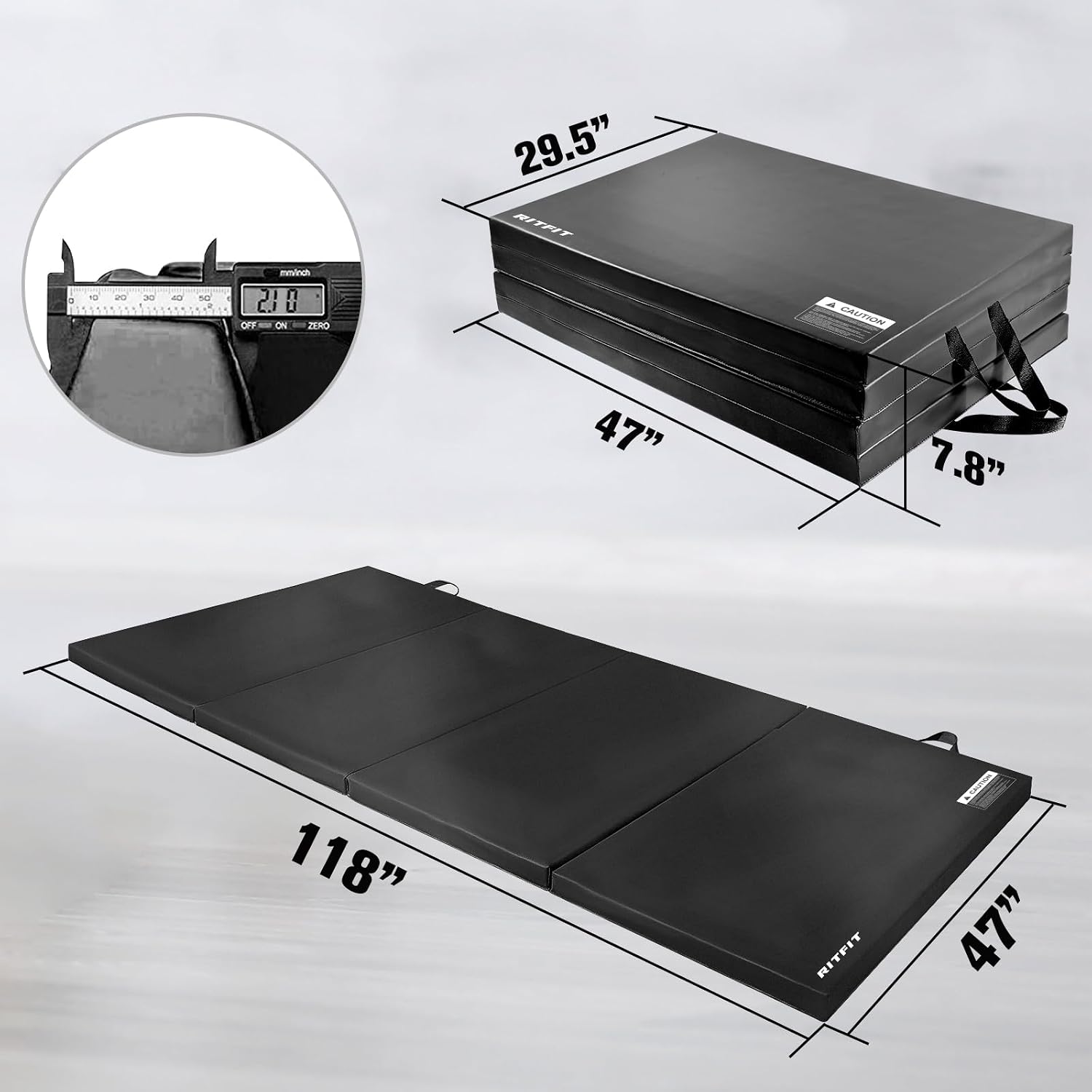 RitFit Upgraded Folding Exercise Mat, 2 Inch Thick Gymnastics Mat 3'x6',4'x8',4x10',2'x8' with Carrying Handles for Yoga, MMA, Stretching, Core Workouts and Home Gym Protective Flooring