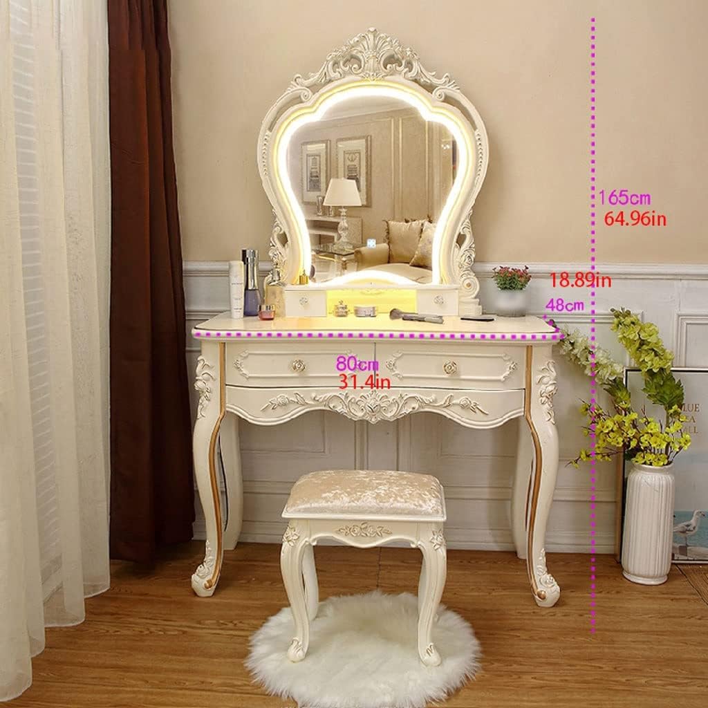 Vanity Benches Vanity Table Set with Lighted Mirror Ladies Fashion Makeup Table Modern Dresser for Bedroom Dresser with Drawers (Color : A)