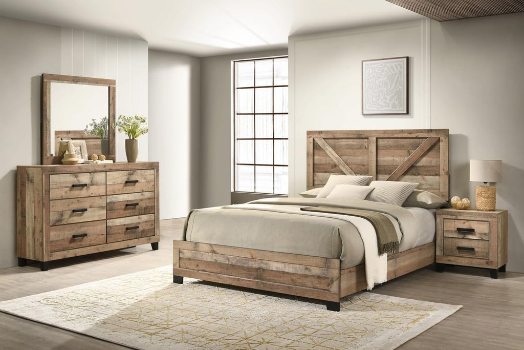 Best Quality Furniture 4 Piece Weathered Brown Pine Wood Bedroom Set in King
