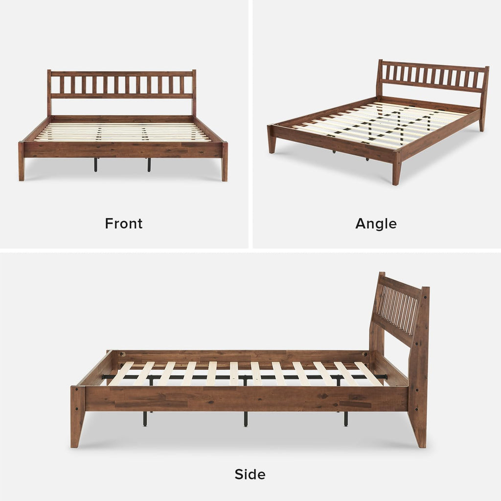 mopio Ted Bed Frame with Headboard, Mid Century Modern Acacia Solid Wood Platform Bed Frame, Wooden Slats, No Box Spring, Double Metal Bar Support (Solid Wood, King (U.S. Standard))