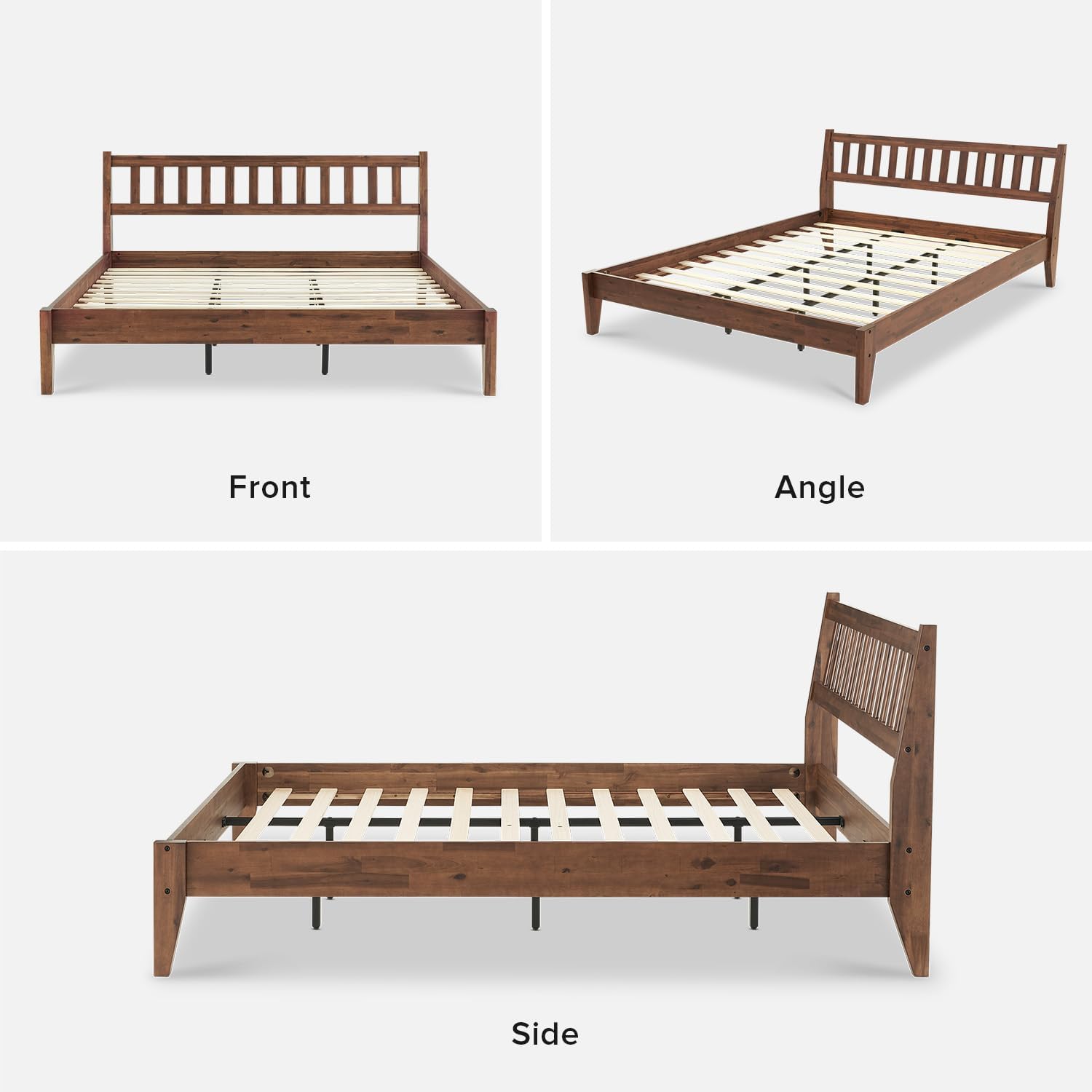mopio Ted Bed Frame with Headboard, Mid Century Modern Acacia Solid Wood Platform Bed Frame, Wooden Slats, No Box Spring, Double Metal Bar Support (Solid Wood, King (U.S. Standard))