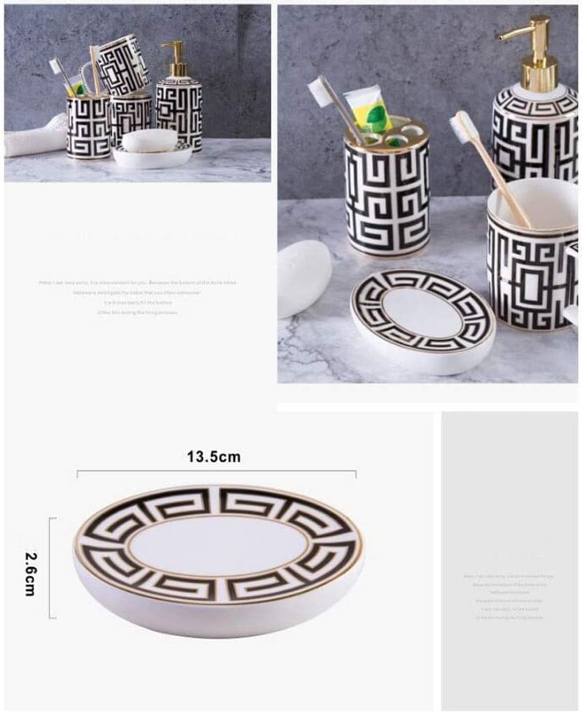 Vanity Bathroom Decor, 5-Piece Ceramic Bathroom Accessory Set Soap Dispenser Mouthwash Cup Soap Dish Toothbrush Holder Toiletries Set Housewarming Gift(B)