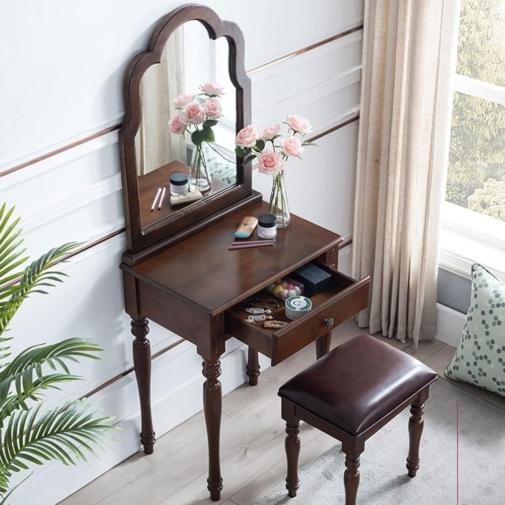 Vanity Benches Dresser Set Modern Minimalist Dressing Table Bedroom Vanity Table, Dressing Table + Makeup Stool + Drawer (Color : A)
