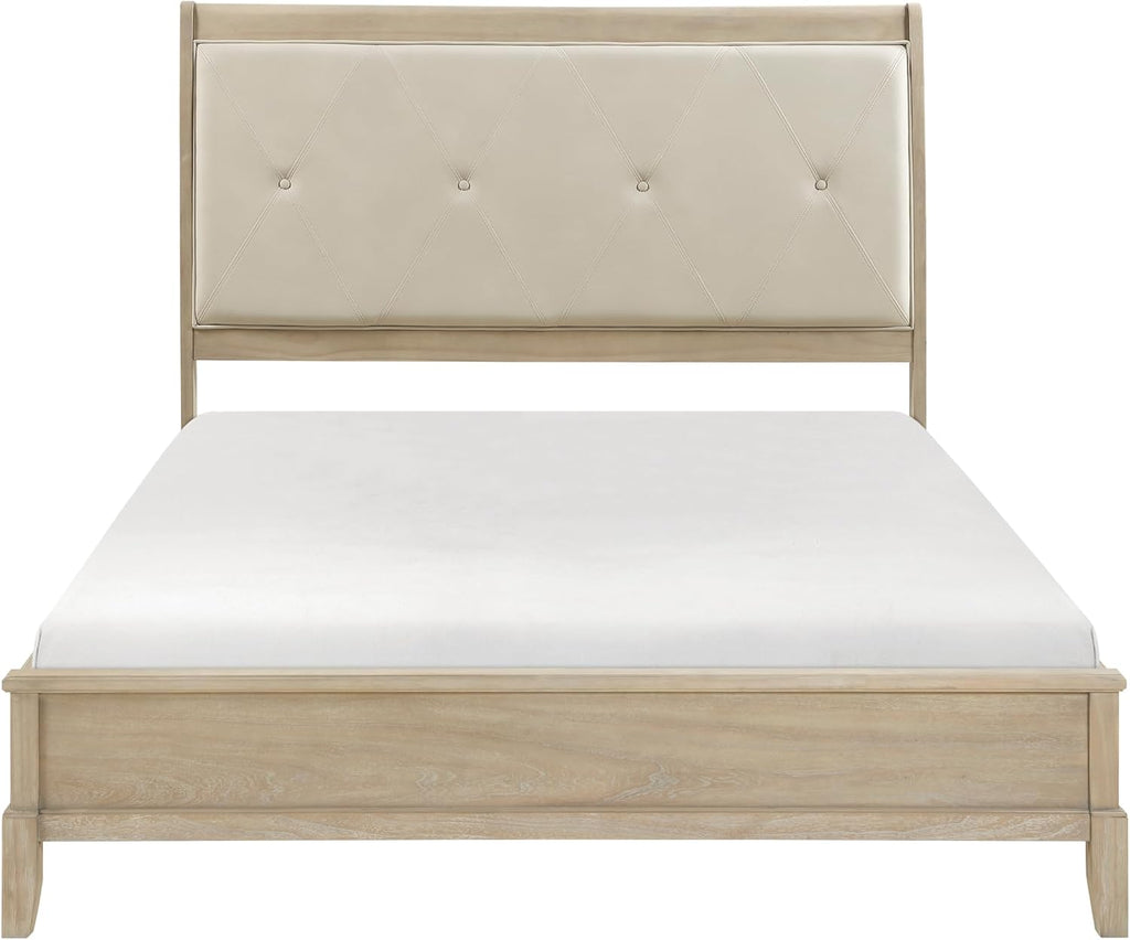 4-Pieces Upholstered King Bed Set Beige Finish Modern Farmhouse Style Durable Wooden Furniture