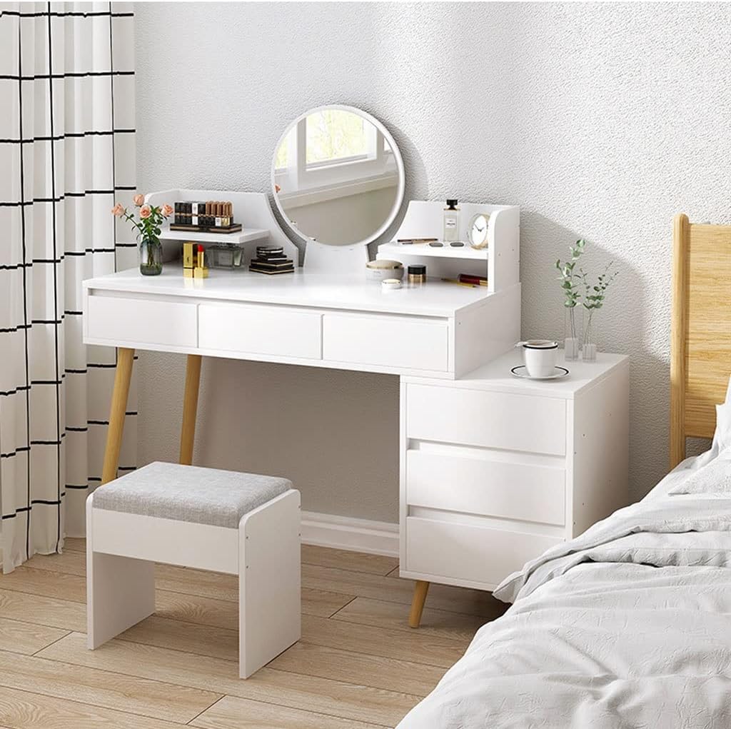 Vanity Benches Vanity Table Set with Brightness Adjustable Touch Screen dimming Mirror, with Cabinet and 6 Drawers, Ladies or Girls Dresser (Color : A, Size : 80x40x121cm)