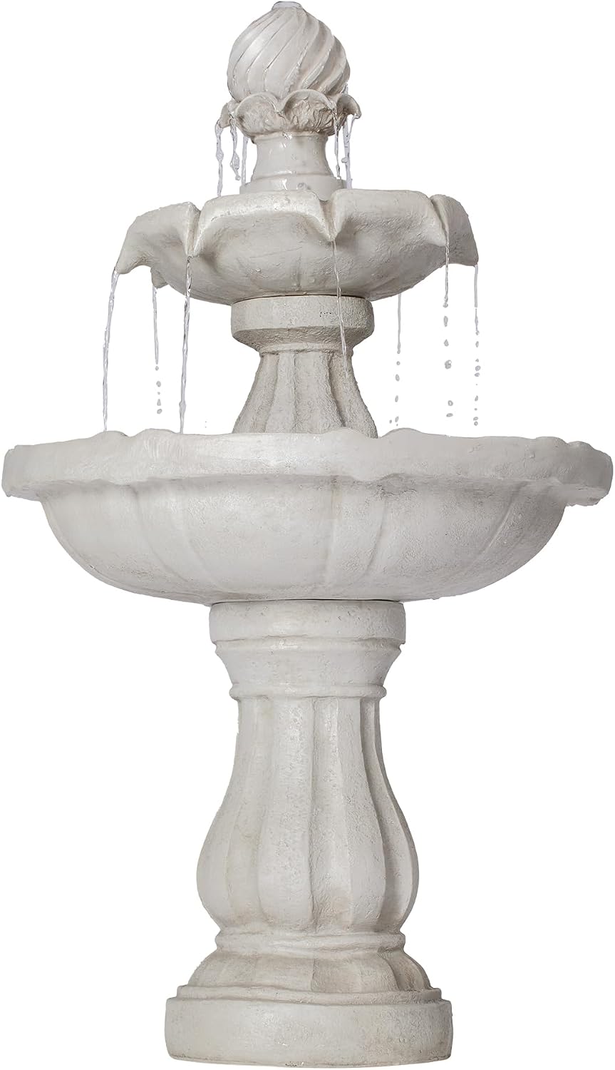 Merax 37.4' H 2-Tier White Polyresin Outdoor Water Fountain, Classic Pedestal Cascading Water Feature for Patio Garden Yard Decor