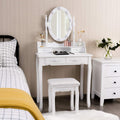 DORTALA Vanity Table Set, Makeup Table with 10 Dimmable Bulbs Lighted Mirror & 4 Drawers, Cushioned Stool, Solid Wood Leg, Classic Dressing Table Set for Home, Salon, White