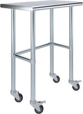AmGood Stainless Steel Work Table Open Base & Wheels | Work Station | Metal Work Bench (Stainless Steel Work Table Open Base + Casters, 30' Long x 18' Deep)