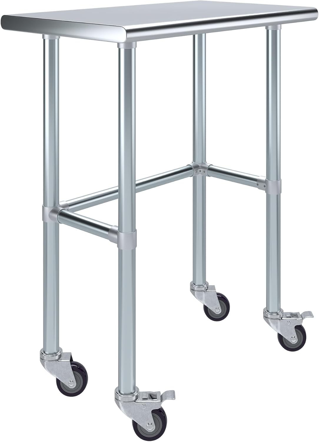 AmGood Stainless Steel Work Table Open Base & Wheels | Work Station | Metal Work Bench (Stainless Steel Work Table Open Base + Casters, 30' Long x 18' Deep)