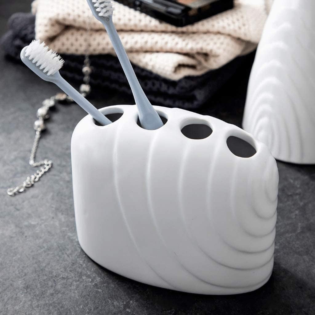 Vanity Bathroom Decor, White Ceramic Bathroom Accessory Set 5 Pieces Bathroom Set Including Soap Dispenser Toothbrush Holder Soap Dish Housewarming Gift(A)