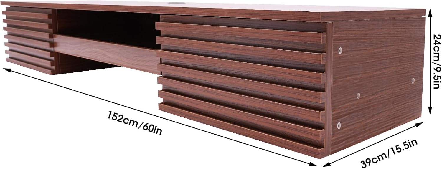Wall Mounted Floating Desk, Brown Small Spaces Workbench Hanging Table with Pull-Out 2 Drawers, Mount Computer Laptop Desks, Wall-Mounted Corner Book Shelf for Bedroom Student Dormitories
