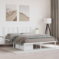 King Size Bed Frame with Headboard, White Powder-Coated Steel, 4-Piece Set, Modern Minimalist Design, Durable Construction, Storage Solutions, Breathable Material, Easy