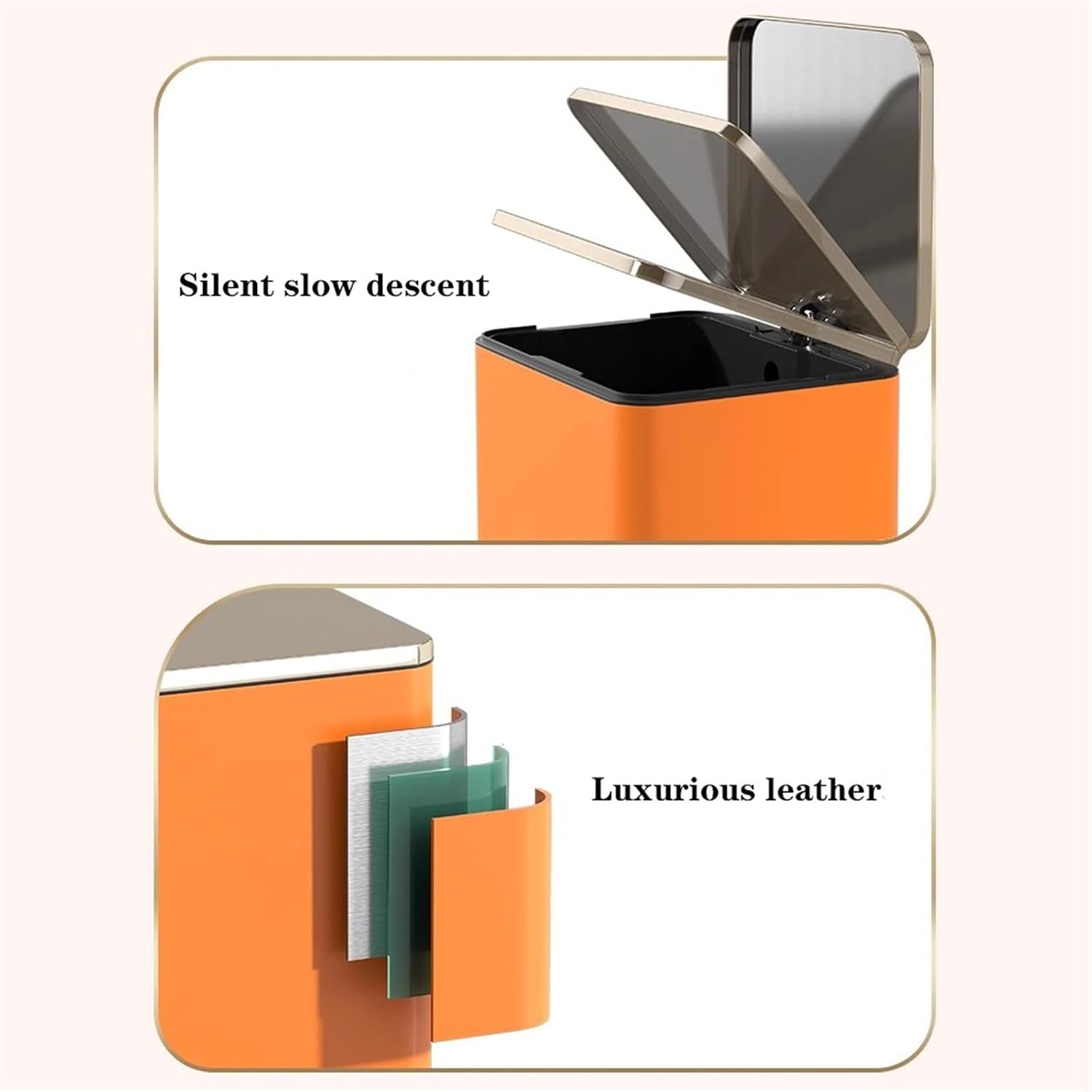 Stylish Modern Smart Trash Can with Soft Close Lid Stainless Steel Step Garbage Can Removable Inner Bucket 21L Capacity PU Leather Outer Layer Army Green Ideal for Bathroom
