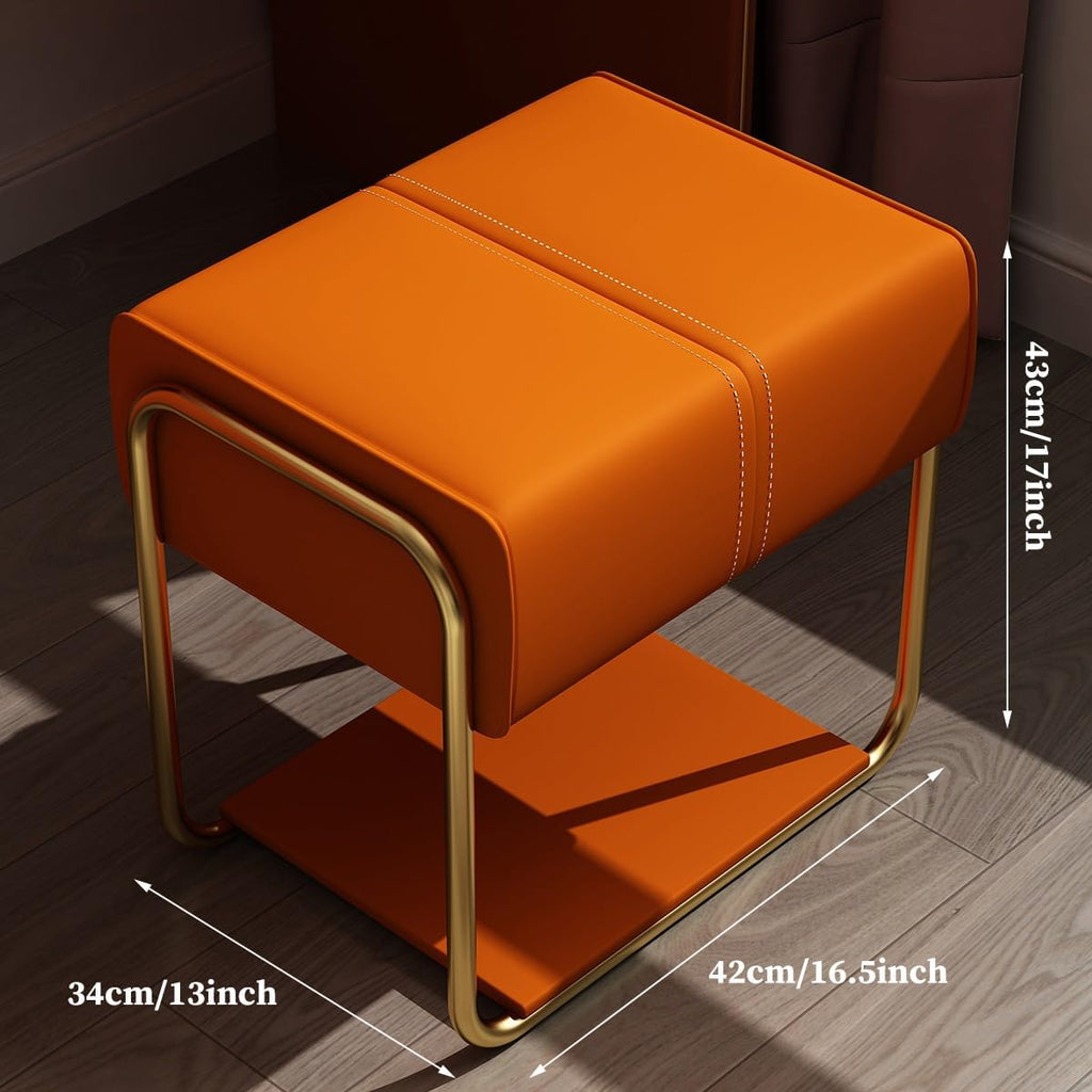 BTZHY Vanity Chair,Foot Rest, Leather Makeup Vanity Stool with Metal Legs, Foot Stool n Upholstered Footrest Stool Bench for Couch Bed Room Living Room