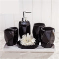 Vanity Bathroom Decor, Ceramic Soap Dispenser Round Bathroom Accessories Set 5 Pieces Toothbrush Holder Mouthwash Cups Soap Dish Housewarming Gift(Black,6 Pieces)