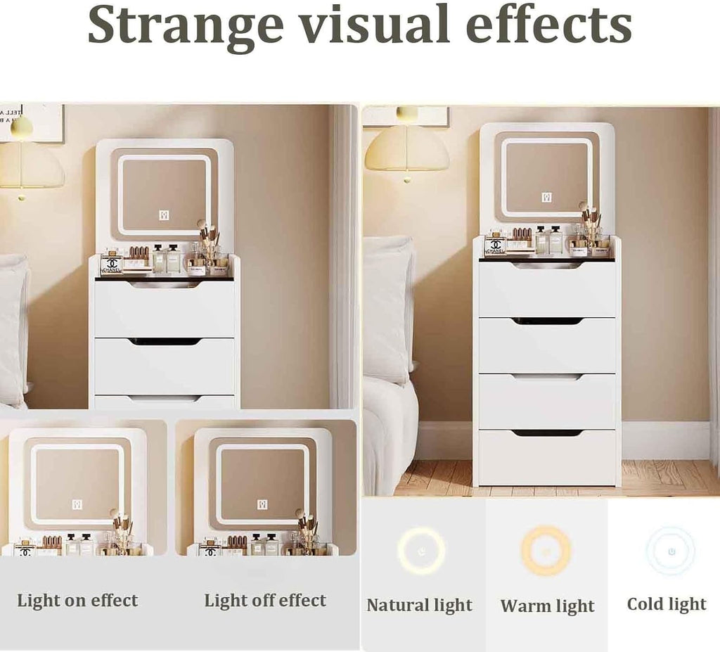 Vanity Desk with Mirror & 3 Drawer Dressing Table with Soft Stool 3-in-1 Corner Vanity Set for Living Spaces Long-Lasting(Gray)