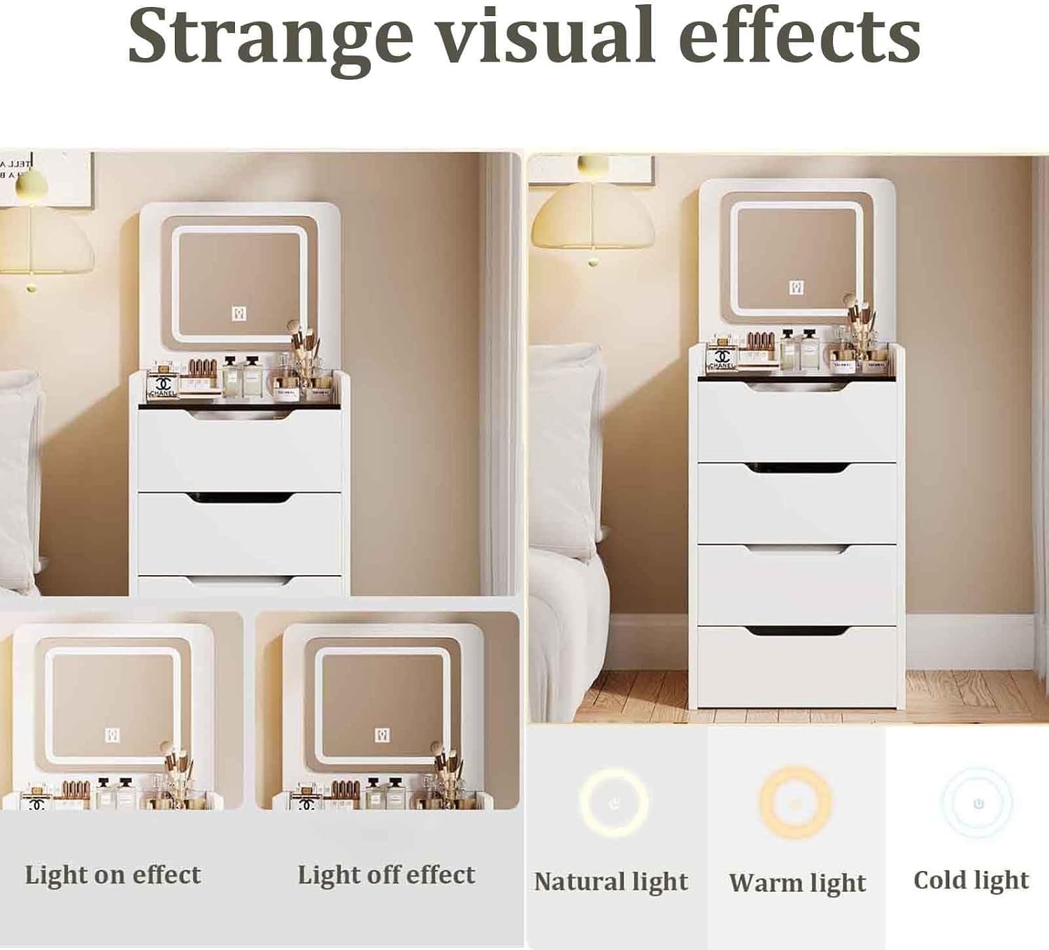 Vanity Desk with Mirror & 3 Drawer Dressing Table with Soft Stool 3-in-1 Corner Vanity Set for Living Spaces Long-Lasting(White)