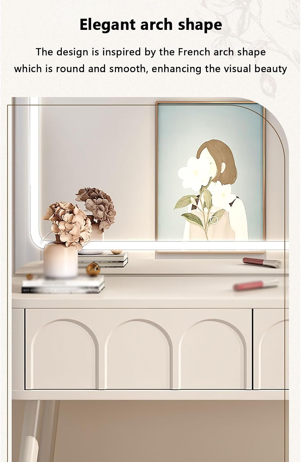 White Vanity with Lighted Mirror Vanity Desk with Lights Small Vanity Desk Smart Makeup Mirror Reasonable partition Rounded Corner Design Large Storage Capacity Suitable,A-60 * 40 * 77.5 cm