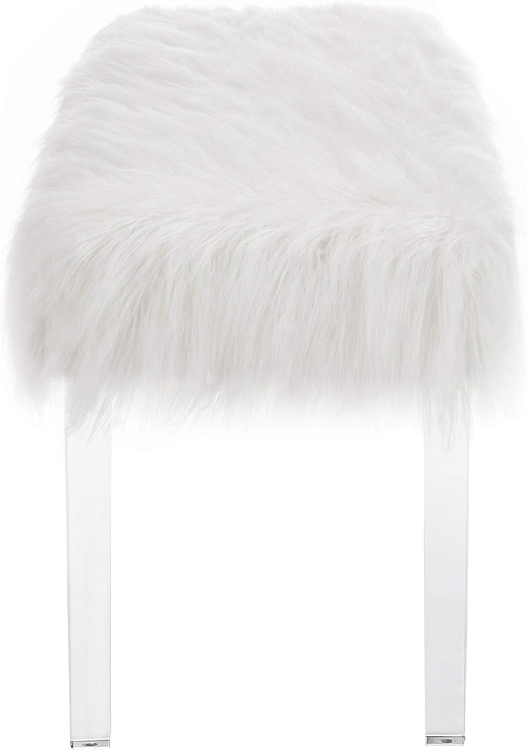 Roundhill Furniture Valley White Faux Fur Bench with Acrylic Legs