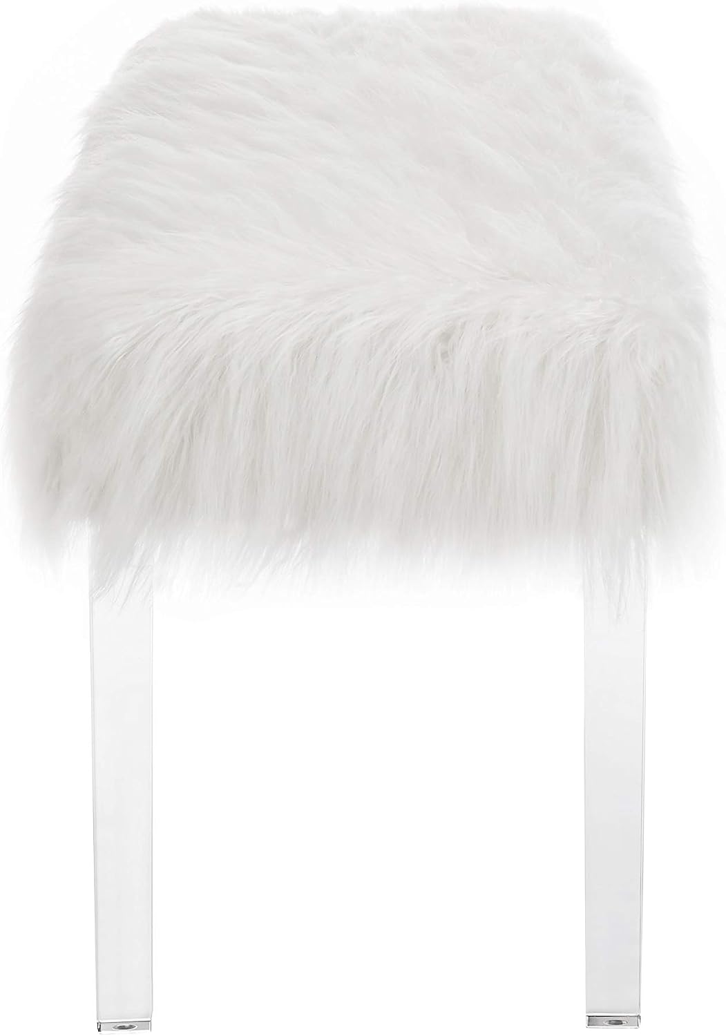 Roundhill Furniture Valley White Faux Fur Bench with Acrylic Legs
