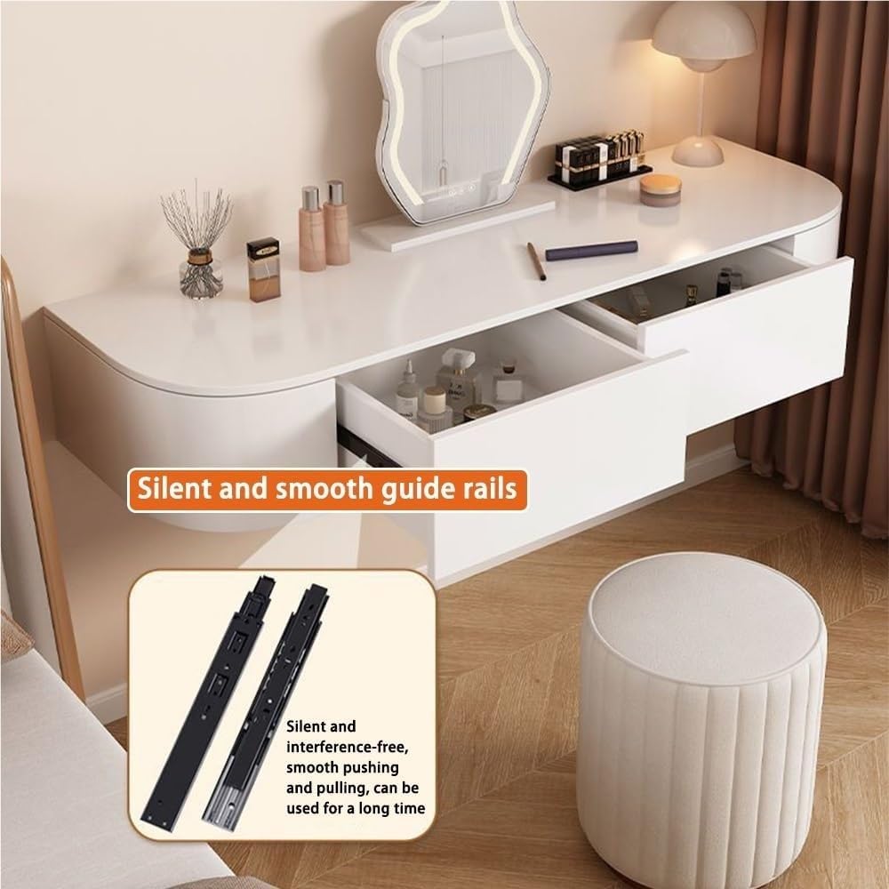 Wall Mounted Floating Vanity Table with Drawer Minimalist White Corner Makeup Desk Stable Wall-Hung Dressing Table for Room Space Saver(100 cm)