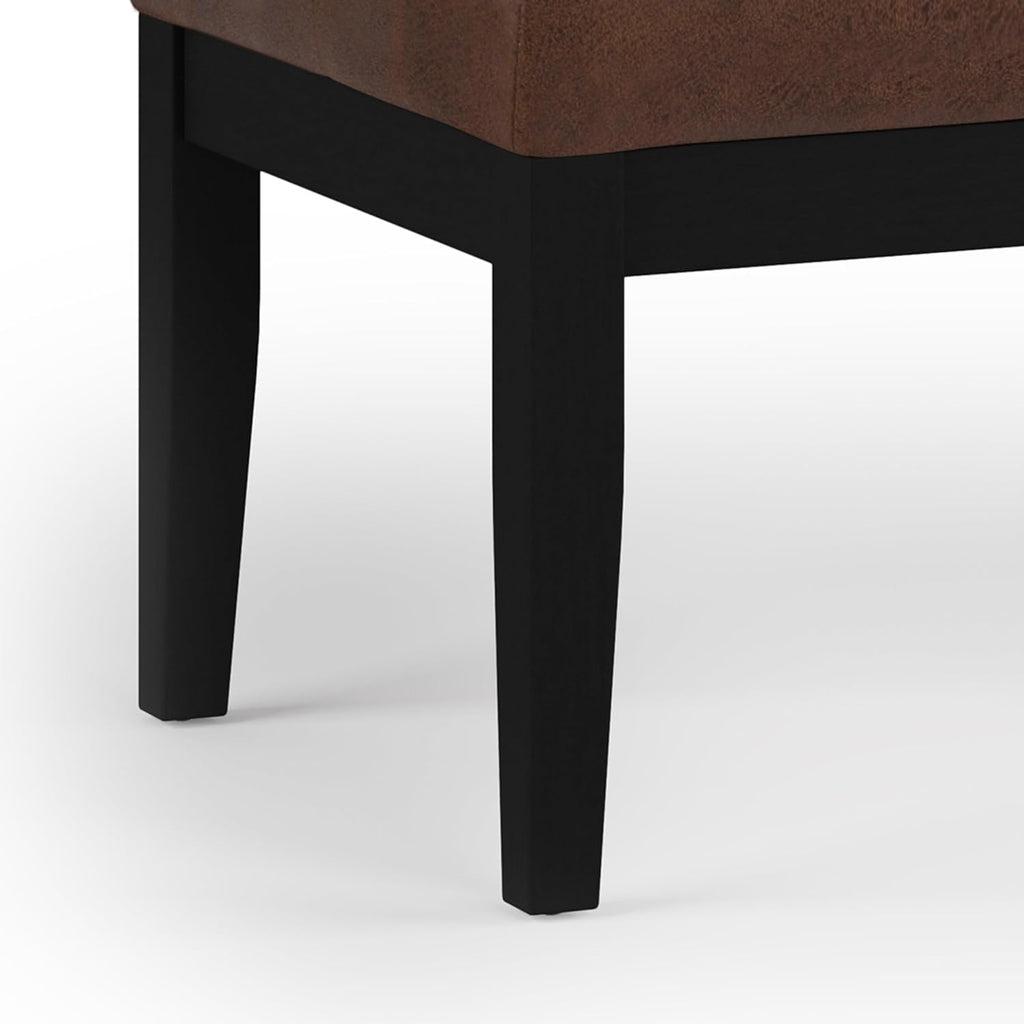 SIMPLIHOME Lacey Tufted Ottoman Bench - 41 inch Wide Upholstered Vegan Leather Rectangle Ottoman in Distressed Chestnut Brown, Contemporary Bench for Bedroom with Stitching Detail, Assembled