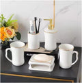 Vanity Bathroom Decor, Bathroom Accessories Set Ceramic Housewares European Style Bath Set Creative Bath Ornament for Gift Housewarming Gift(5pcs)