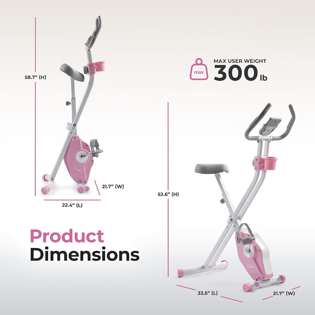 Sunny Health & Fitness Smart Folding X-Bike, Portable Compact Exercise Bike for Indoor Cycling Workout, Home Cardio Training Machine, Free SunnyFit App Bluetooth Connect