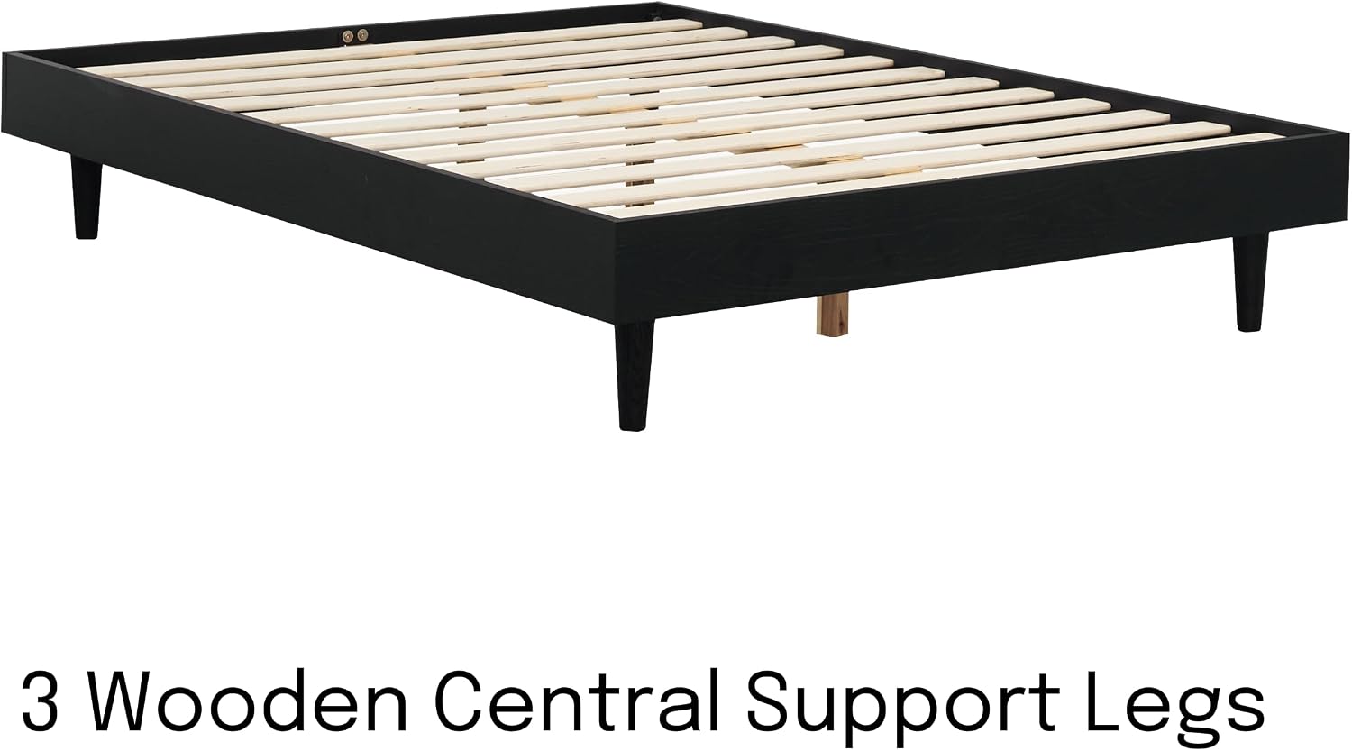 NTC Fly Wooden Bed Frame Without Headboard, Solid Wood Foundation with Silent Slats and Wood Central Supports, 1000 Lb Capacity, Effortless Assembly, Full - Burnt Black