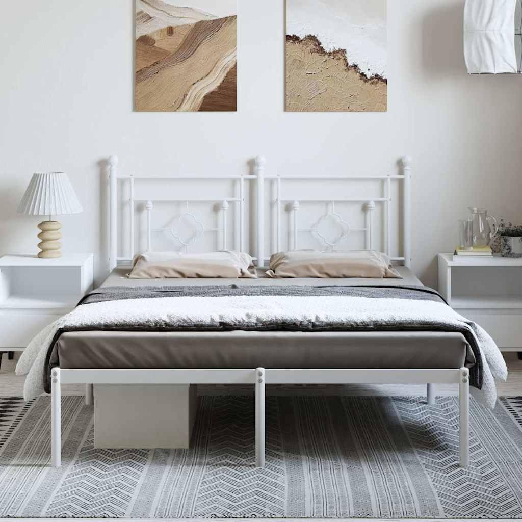 Metal Bed Frame with Headboard White Queen Platform Bed Frame 59.1'x78.7' Steel Construction Underbed Storage Space for Bedroom Guest Room