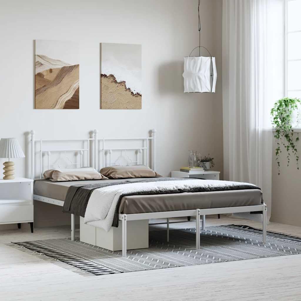 Metal Bed Frame with Headboard White 76'x79.9' King Size Steel Platform Base Sturdy Storage Space Under Bed Durable Bedframe for Bedroom Furniture