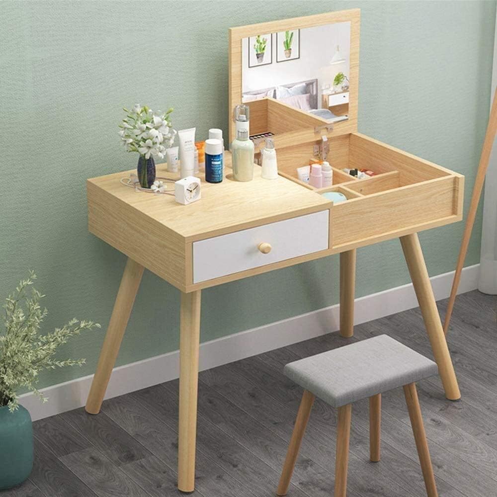 Vanity Sets with Bench and Mirror, Makeup Vanity Table Set Simple Modern Dressing Table Computer Desk Mini Modern Makeup Cabinet (Color : Blue) (Blue)