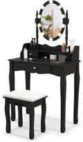 GOFLAME Vanity Table Set with Rotatable Mirror, Makeup Vanity Desk with 3-Color Dimmable LED Lights, 3 Drawers and Cushioned Stool, Dressing Table Set for Bedroom Studio (Black)