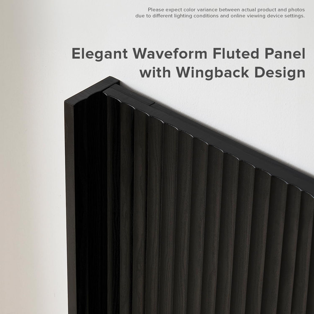 mopio Brooklyn Fluted Panel Wingback Headboard 62.4' - Wall Mount Headboard for Queen Bed, Modern Farmhouse Bedroom Decor, 4-Panel Assembly (Black Oak, Queen)