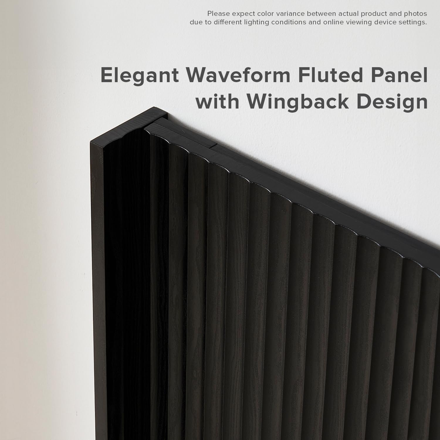 mopio Brooklyn Fluted Panel Wingback Headboard 62.4' - Wall Mount Headboard for Queen Bed, Modern Farmhouse Bedroom Decor, 4-Panel Assembly (Black Oak, Queen)