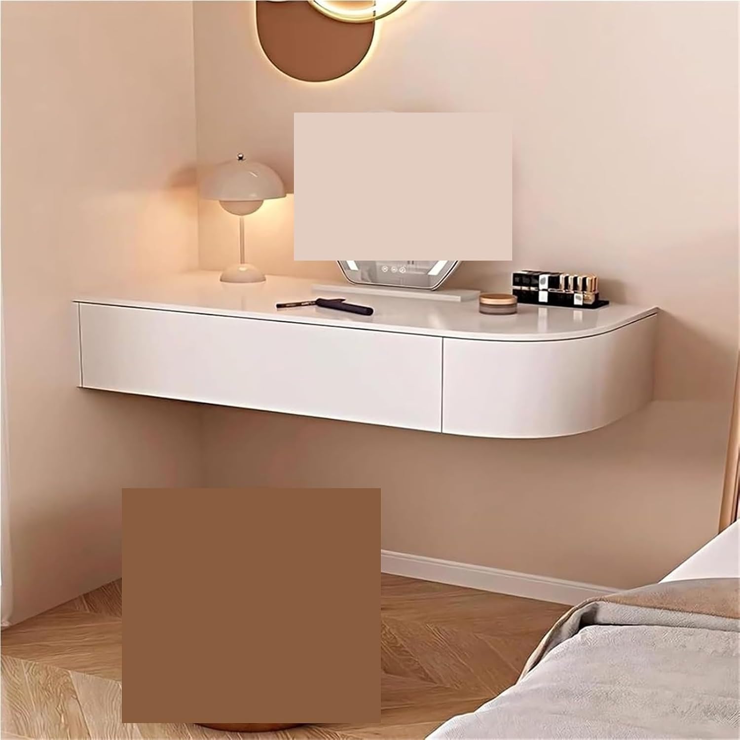 Floating Vanity Makeup Table with Drawer Wall-Mounted Dressing Table Corner Desk Small Suspended Vanity Desk,Ideal for Home