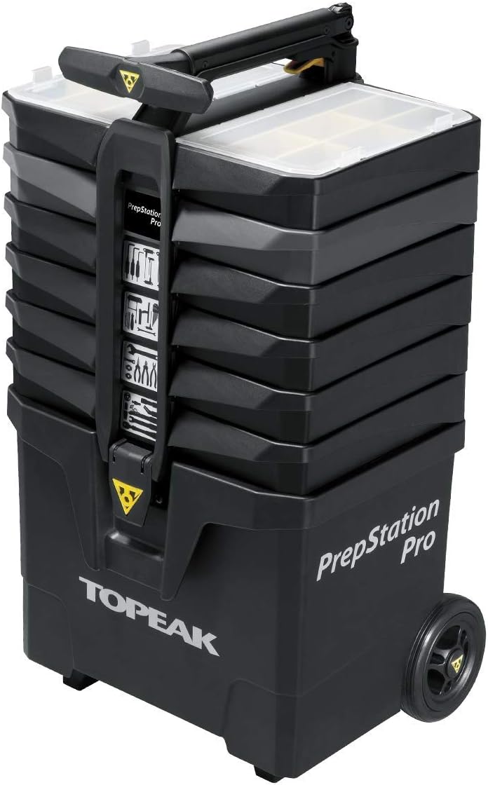 Topeak PrepStation Pro Bike Tool Station – Professional Rolling Workshop with 55 Tools (85 Functions), 7 Compartments, Extendable Base, Lift Handle & 5' Wheels for Mobile Bike Maintenance