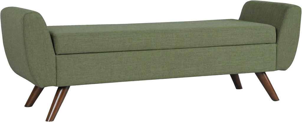 HomePop Modern Storage Bench with Wood Legs |Homepop Home Décor|Bench with Storage for Living Room & Bedroom - Olive Green Woven