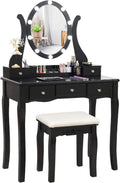 CHARMAID Makeup Vanity Table with Lighted Mirror, Vanity Desk with 10 LED Lights, Adjustable Brightness, 5 Drawers and Removable Storage Organizer, Bedroom Dressing Table with Stool (Black)