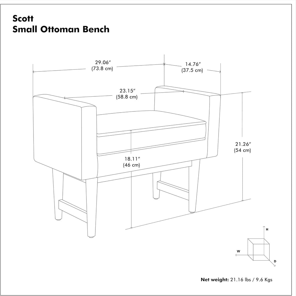 SIMPLIHOME Scott Small Ottoman Bench - 29 inch Wide Upholstered Linen Fabric Rectangle Ottoman in Pewter Grey, Contemporary Bench for Bedroom or Living Room with Raised Sides and Cushioned Seat