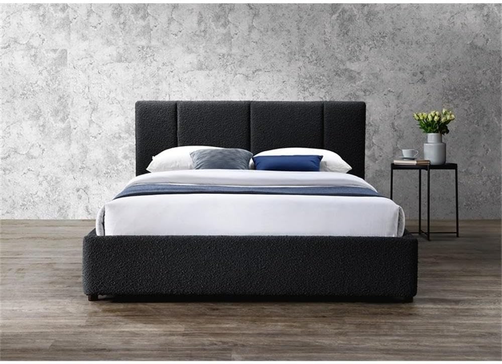 Venice Upholstered Platform Bed | Box Spring Not Required | (Black Boucle, Queen Bed Frame)