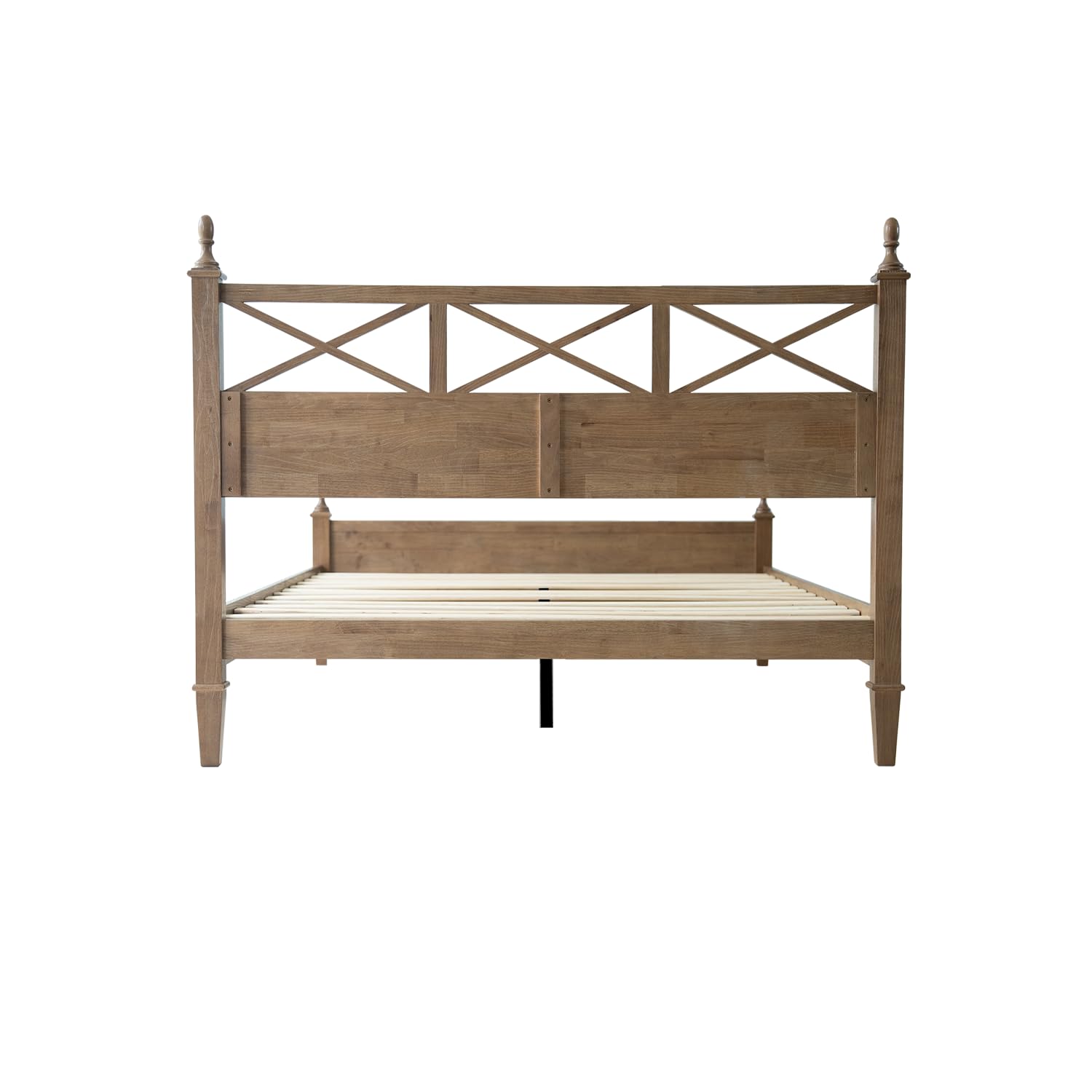 Queen Size Platform Bed Frame, Solid Wood with Headboard & Footboard, Center Metal Legs, 12 Strong Slatted Base, Anti-Noise & Slip-Free, Easy Assembly, No Box Spring Needed, Barnwood Finish RIQ-30