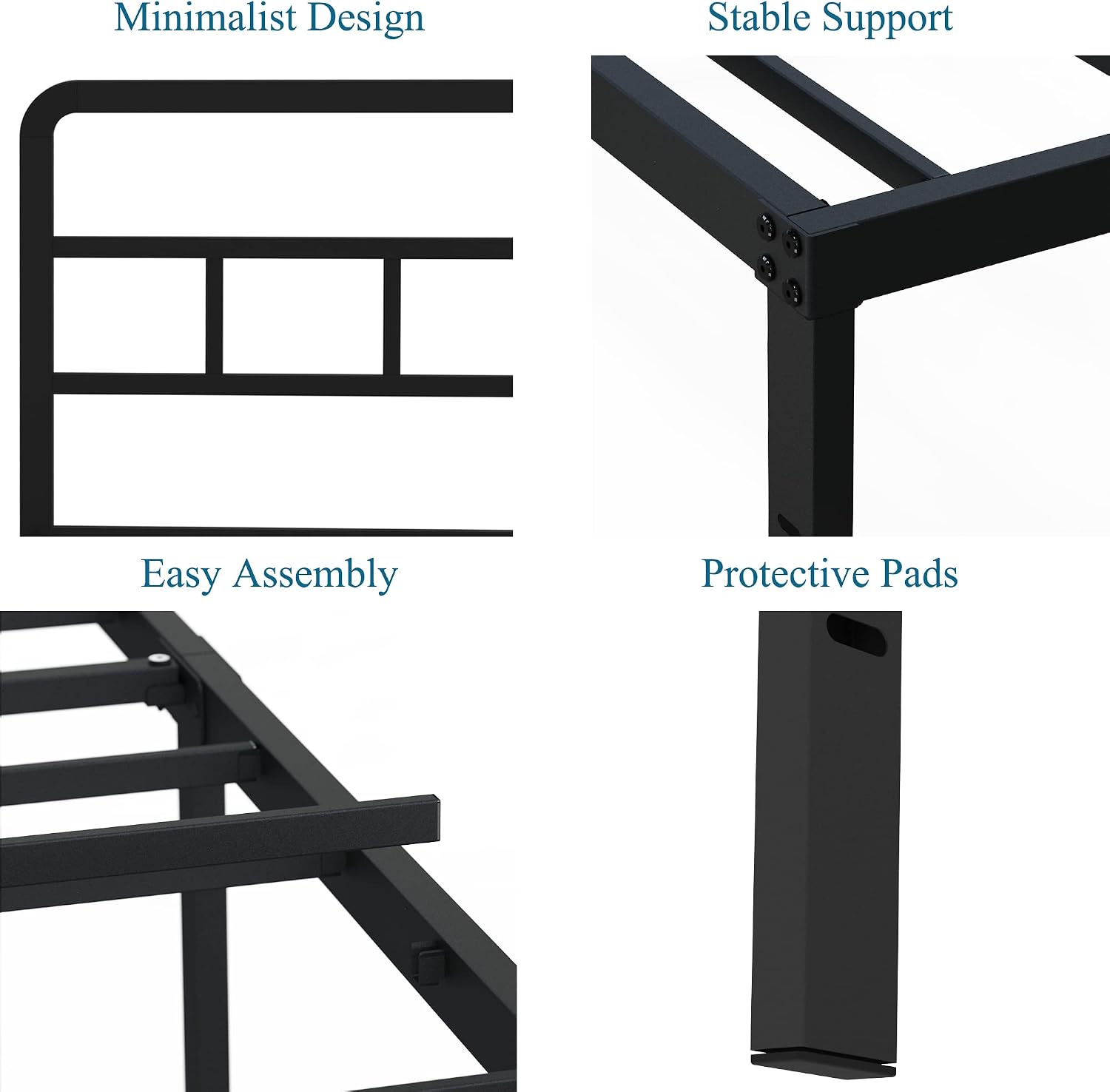 DiaOutro Metal Platform King Bed Frame with Headboard, 14 Inch No Box Spring Needed Heavy Duty Steel Slat Mattress Foundation/Easy Assembly/Noise Free/Black