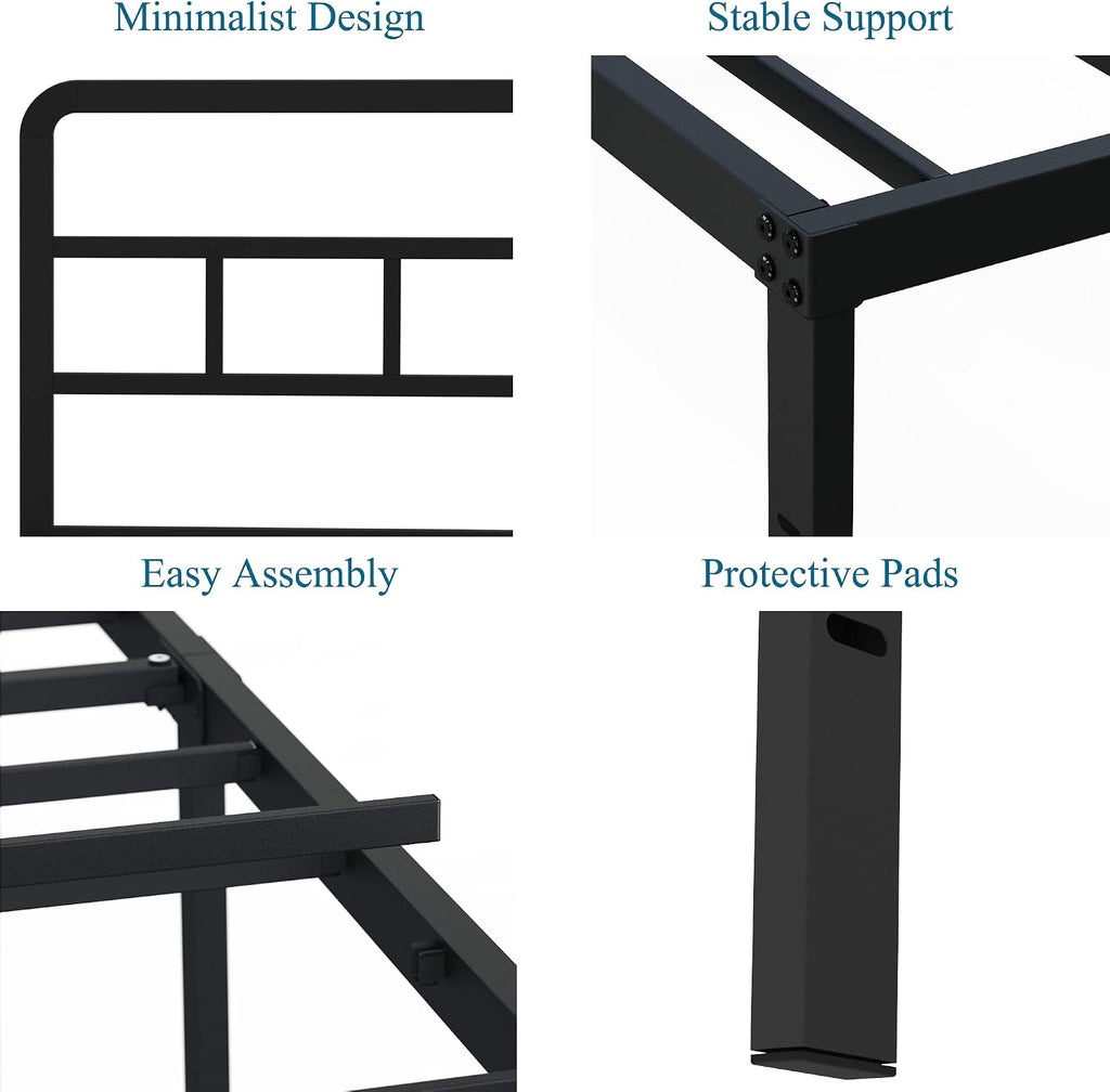 DiaOutro 14 Inch Full Size Bed Frame with Headboard No Box Spring Needed, Heavy Duty Metal Platform with Steel Slat, Mattress Foundation, Easy Assembly, Noise Free, Black