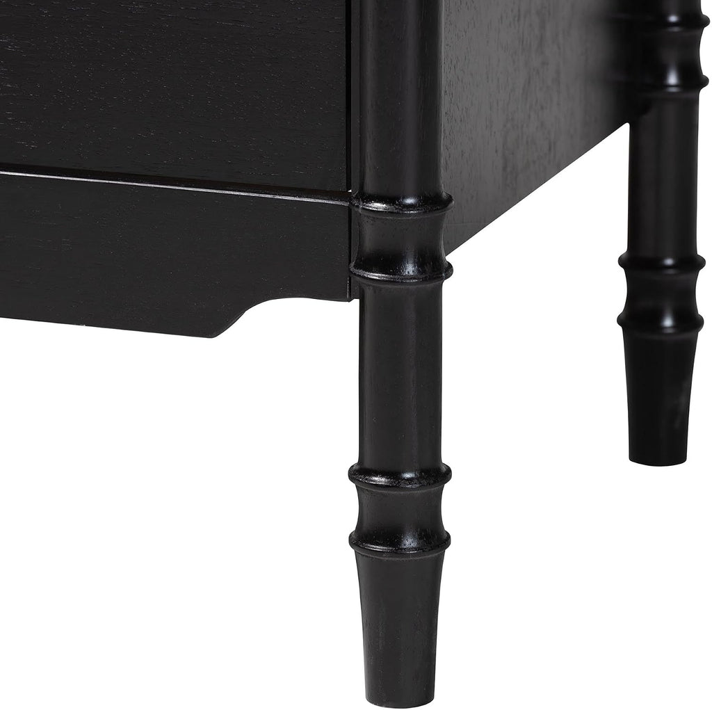 Baxton Studio Marisela 4 Piece Black Bedroom Set Rattan Headboard King