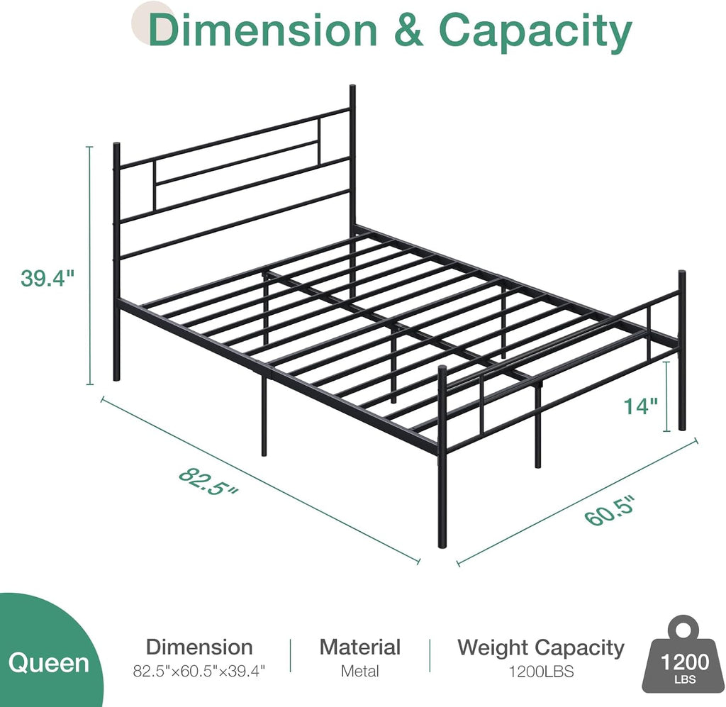 Novilla Queen Size Bed Frame with Headboard and Footboard, 14 Inch Metal Platform Bed Frame, Under Bed Storage, Strong Metal Slats Support, Mattress Foundation No Box Spring Needed