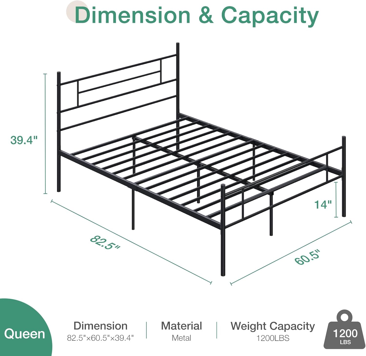 Novilla Queen Size Bed Frame with Headboard and Footboard, 14 Inch Metal Platform Bed Frame, Under Bed Storage, Strong Metal Slats Support, Mattress Foundation No Box Spring Needed