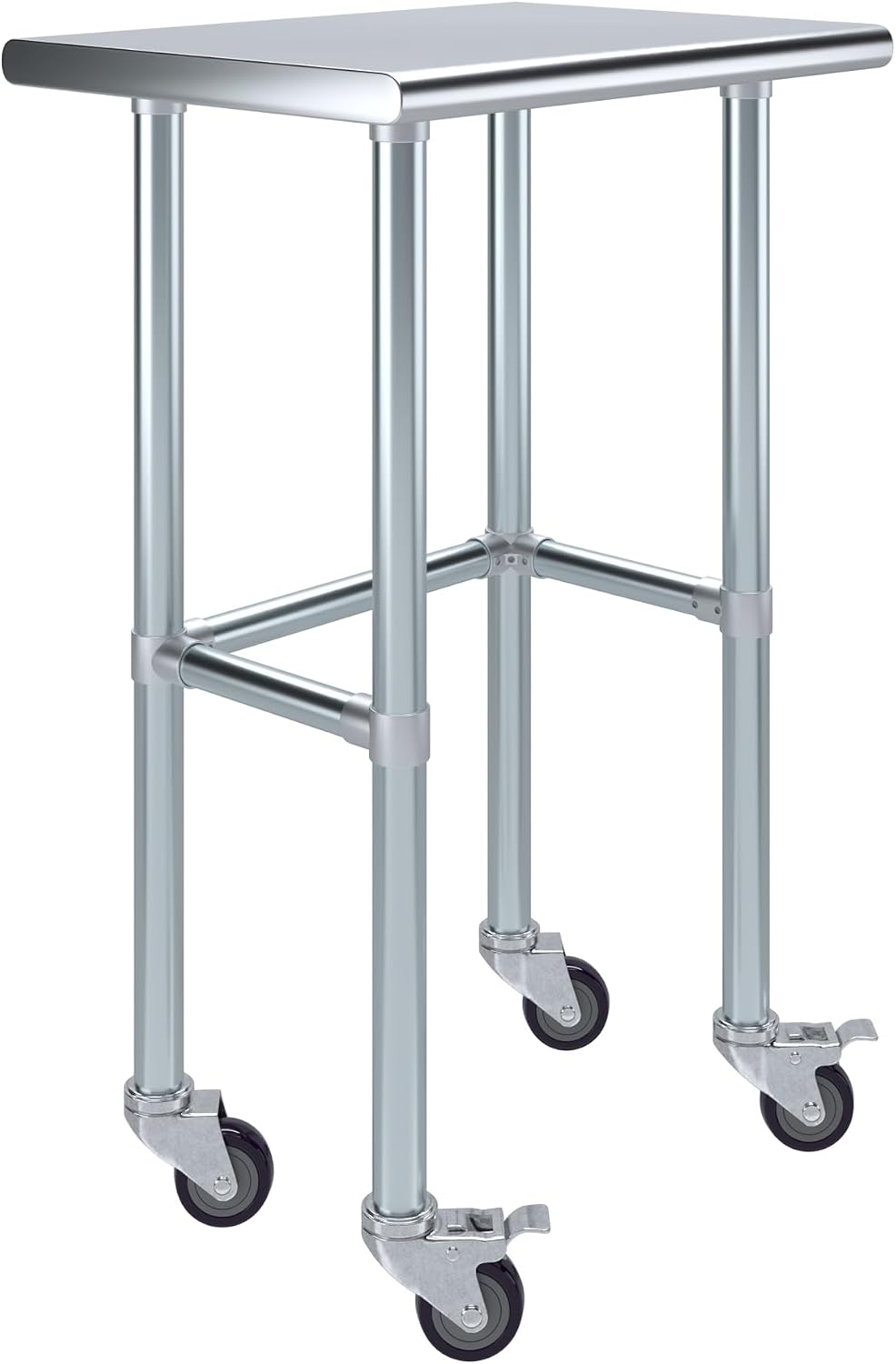 AmGood Stainless Steel Work Table Open Base & Wheels | Work Station | Metal Work Bench (Stainless Steel Work Table Open Base + Casters, 24' Long x 18' Deep)