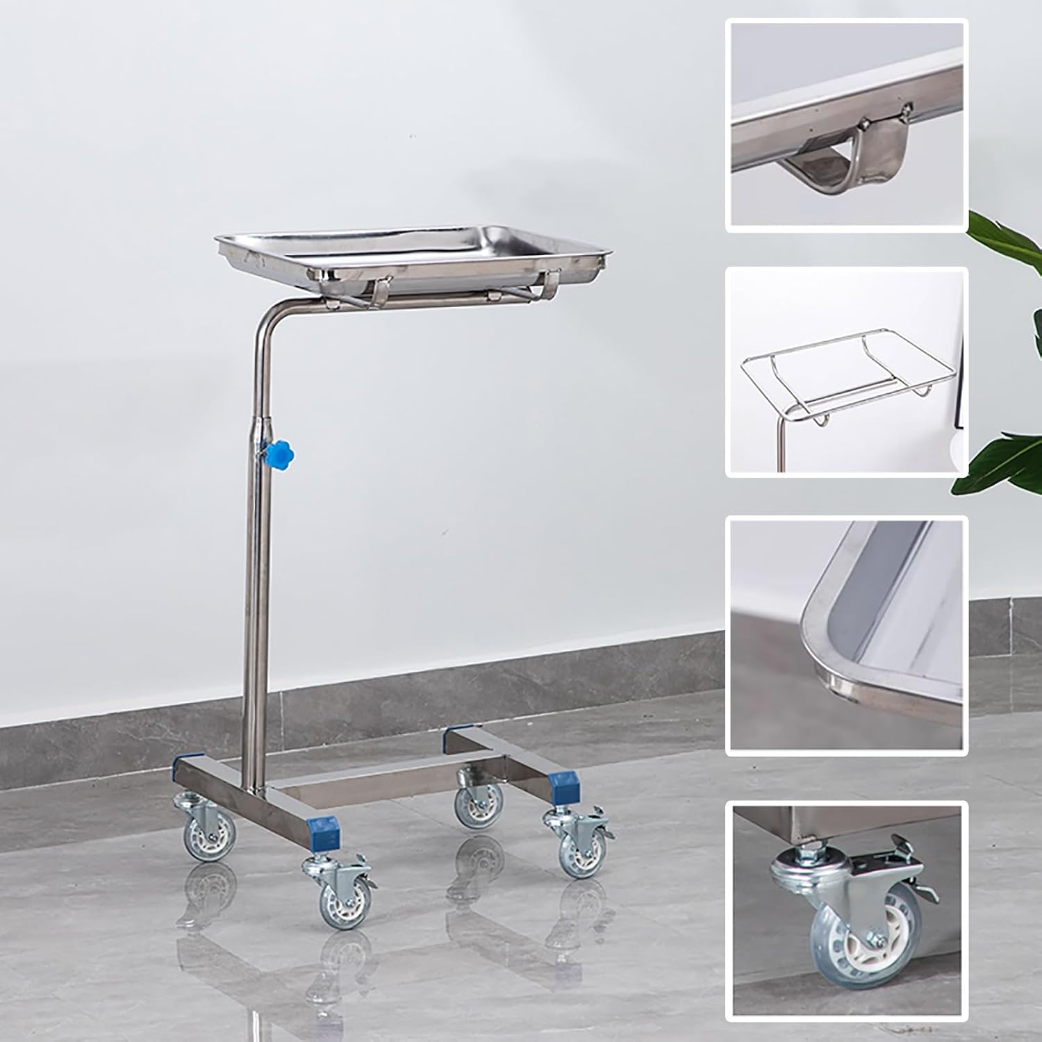 Mayo Instrument Stand with Mobile Caster Base, Adjustable Height 31.5'-43.3', for Clinic, Beauty, Salon, Medical, Dental, Tattoo(60x40x(80-110) cm)